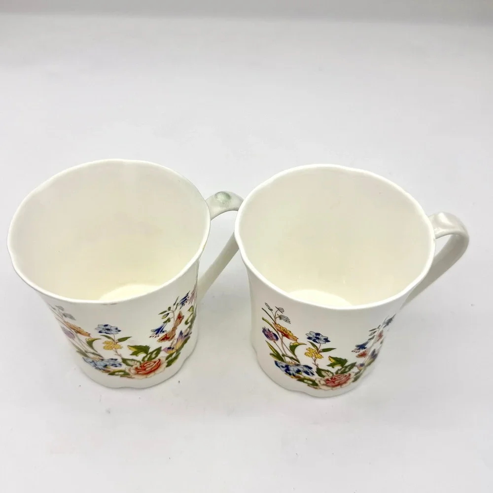 Aynsley Home Coffee Mug Set 2 Bone China Cottage Garden Floral Fluted England